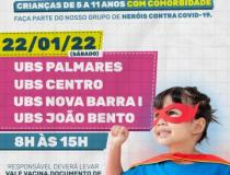 Prefeitura de Barra do Garças realiza sábado (22/1) dia 'D' para vacinar crianças com comorbidades contra Covid